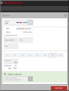 bovada depositing options