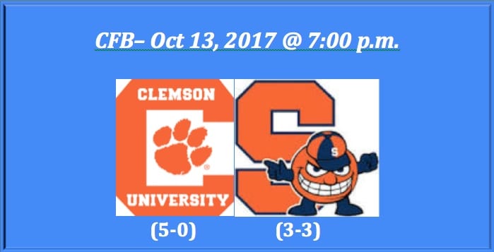 Clemson Plays Syracuse 2017 College Football Pick: