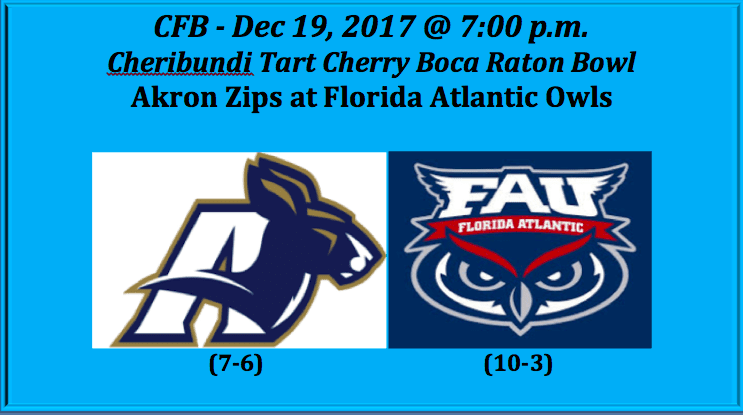 Akron plays Florida Atlantic 2017 Boca Raton Bowl pick