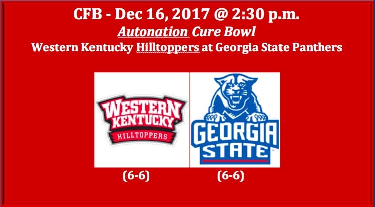 Western Kentucky Plays Georgia State 2017 Autonation Cure Bowl Pick