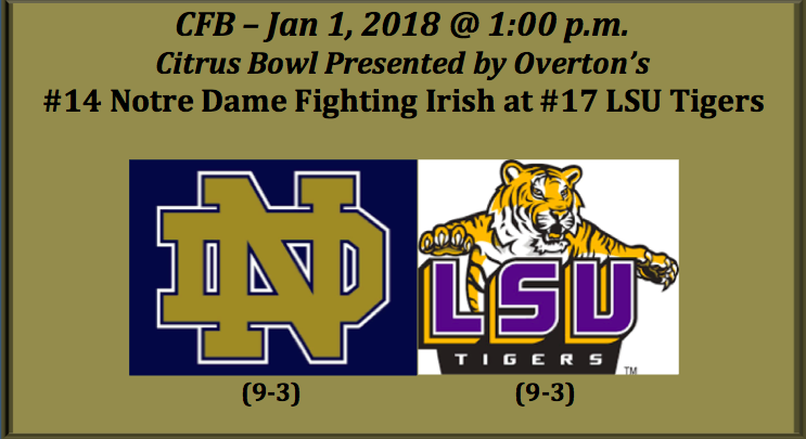 Notre Dame Plays LSU 2018 Citrus Bowl Pick