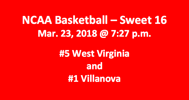 West Virginia Plays Villanova 2018 Sweet 16 Free Pick
