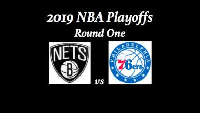 2019 Nets vs 76ers playoff preview header with team logos