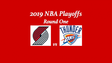 2019 Trail Blazers vs Thunder preview header with team logos