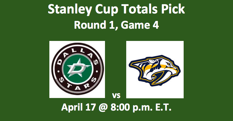 Dallas Stars vs Nashville Predators totals pick with team logos and date 4/17/19