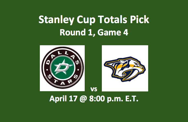 Dallas Stars vs Nashville Predators totals pick with team logos and date 4/17/19