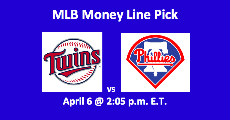 Minnesota Twins and Philadelphia Phillies logos for our Twins vs Phillies preview for April 6, 2019 at 2:05 pm