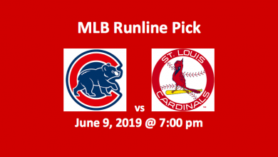 Chicago Cubs vs St Louis Cardinals Runline Pick - team logos with June 9, 2019 and 7 pm start time