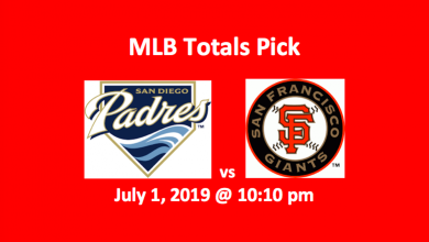 Padres vs Giants Totals - Team Logos, July 1, 2019 10:10 starting time