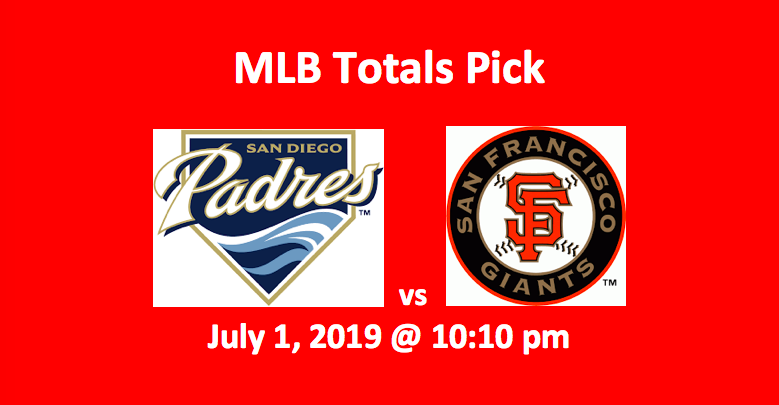 Padres vs Giants Totals - Team Logos, July 1, 2019 10:10 starting time