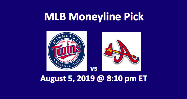 Minnesota Twins vs Atlanta Braves Moneyline - team logos and game date August 5 at 8:10 pm ET
