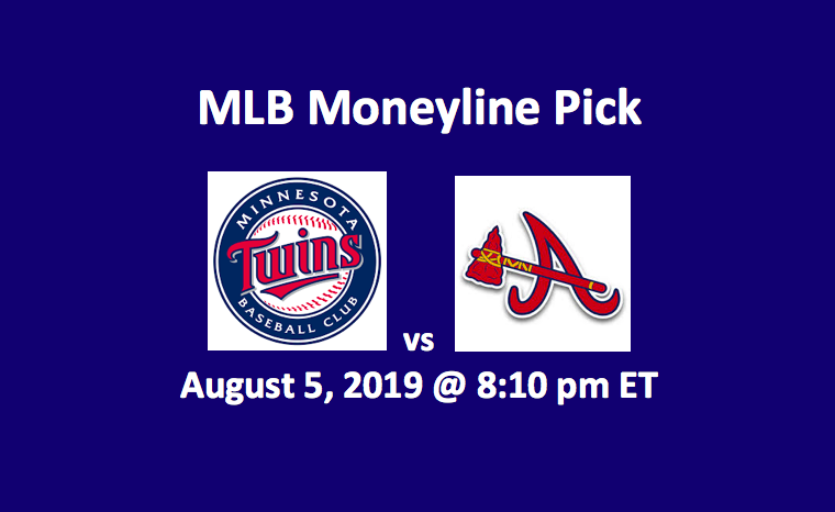Minnesota Twins vs Atlanta Braves Moneyline - team logos and game date August 5 at 8:10 pm ET