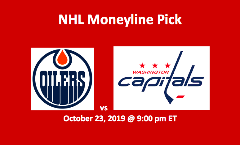 Oilers vs Capitals Moneyline Pick - team logos and time and date of game