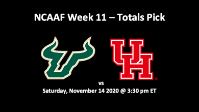 USF vs Houston Totals - team logos and time of game