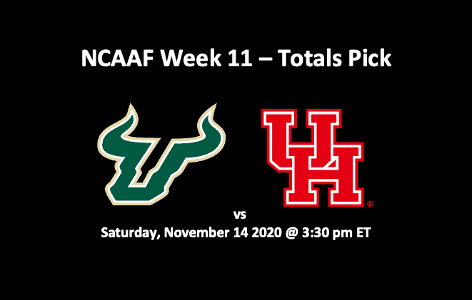 USF vs Houston Totals - team logos and time of game