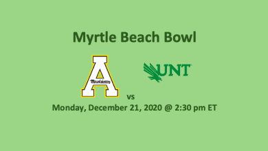 Myrtle Beach Bowl Preview 2020 - header with team logos Appalachian State and North Texas