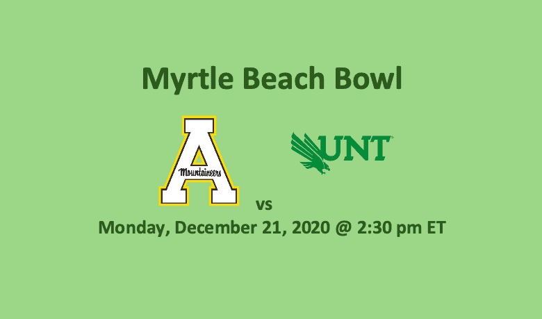 Myrtle Beach Bowl Preview 2020 - header with team logos Appalachian State and North Texas